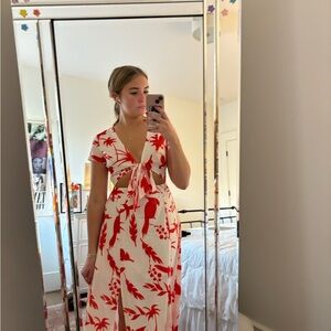 Red and White Floral Cut-Out Dress